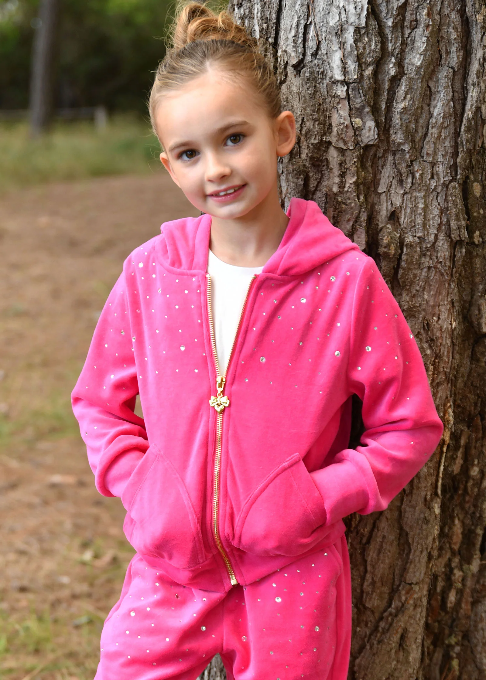 Bijou Crystal Velour Hoodie Hot Pink - Image 3