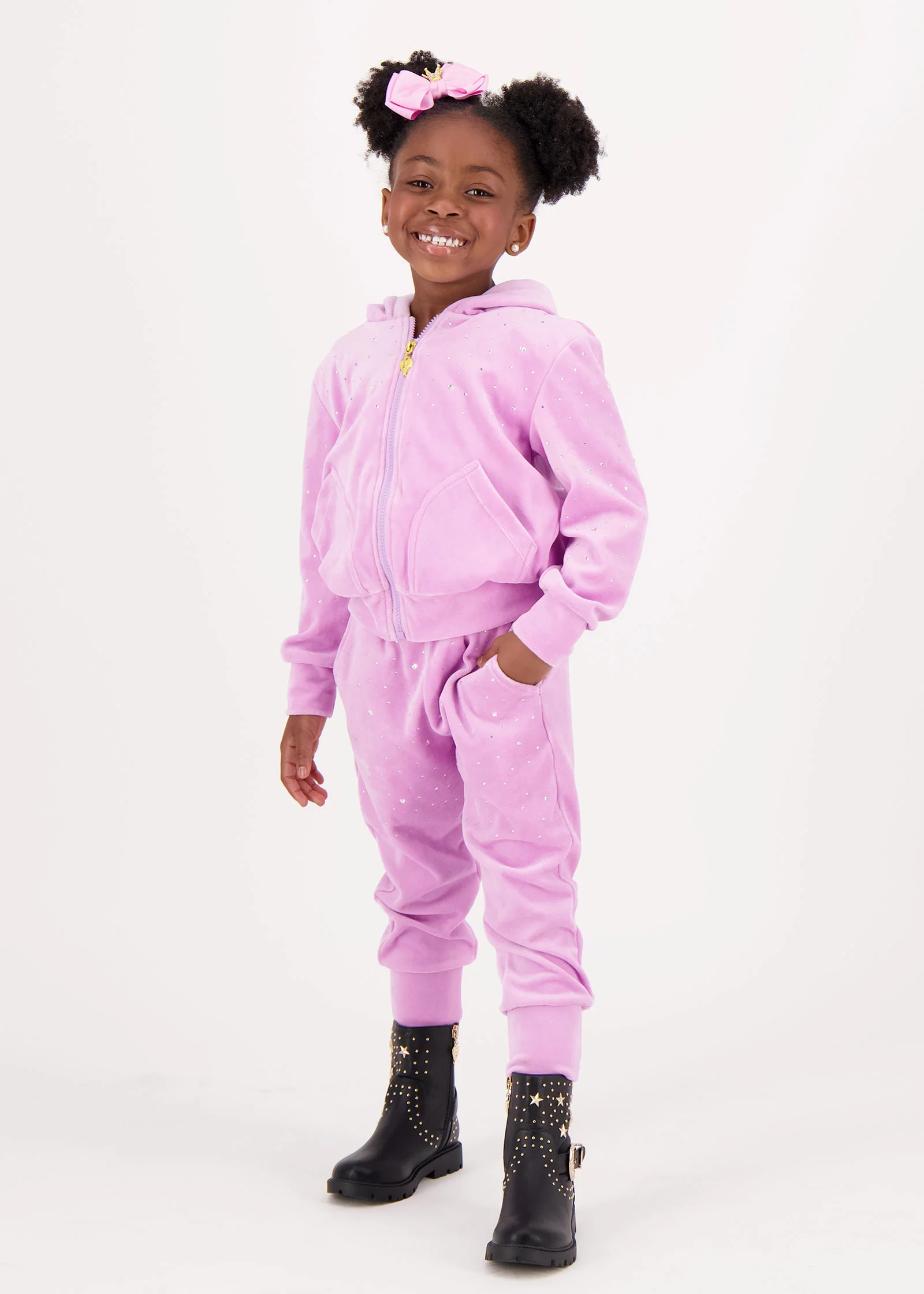 Bijou Crystal Velour Hoodie Orchid Pink - Image 3