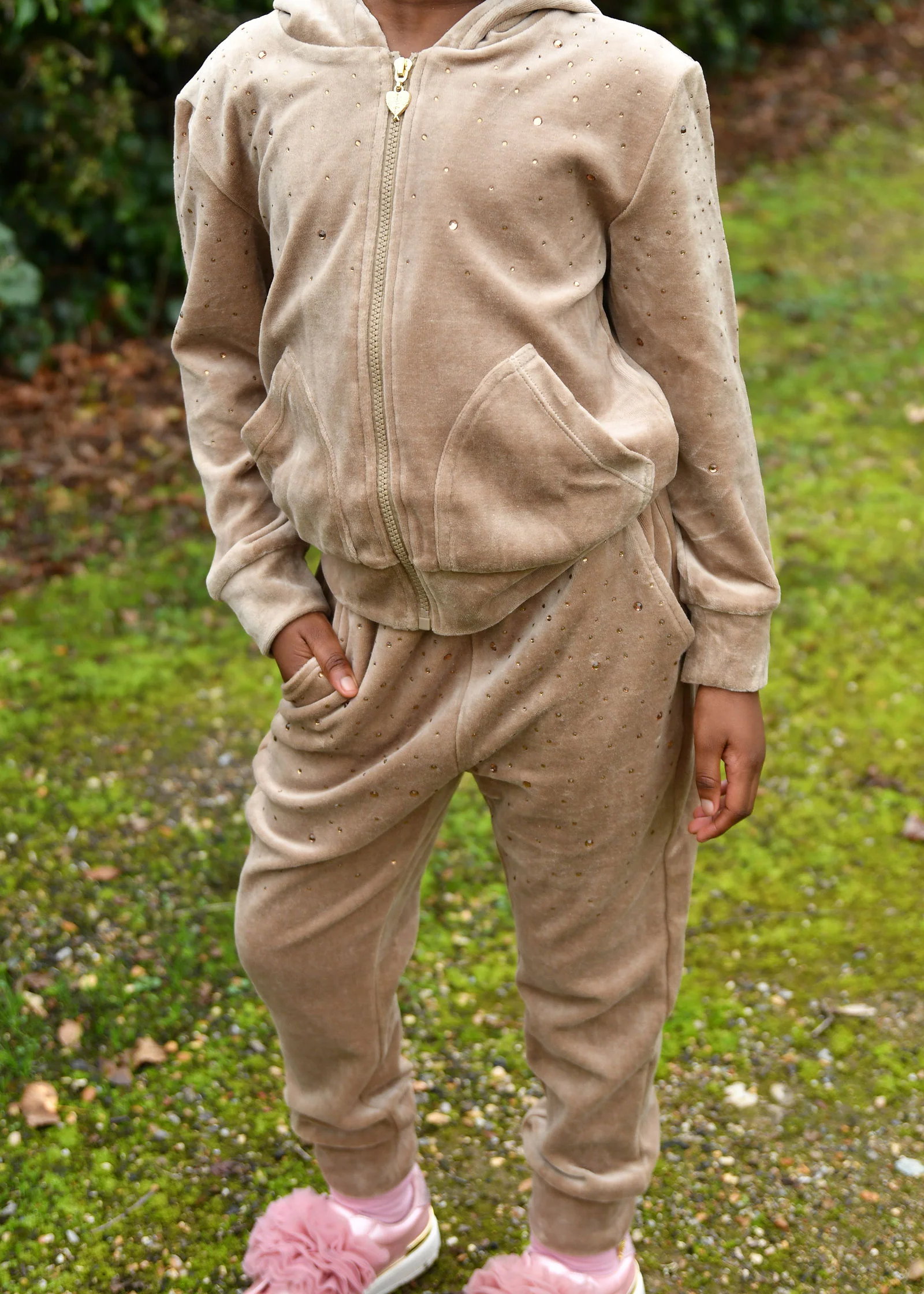 Bijou Crystal Velour Hoodie Sand - Image 3