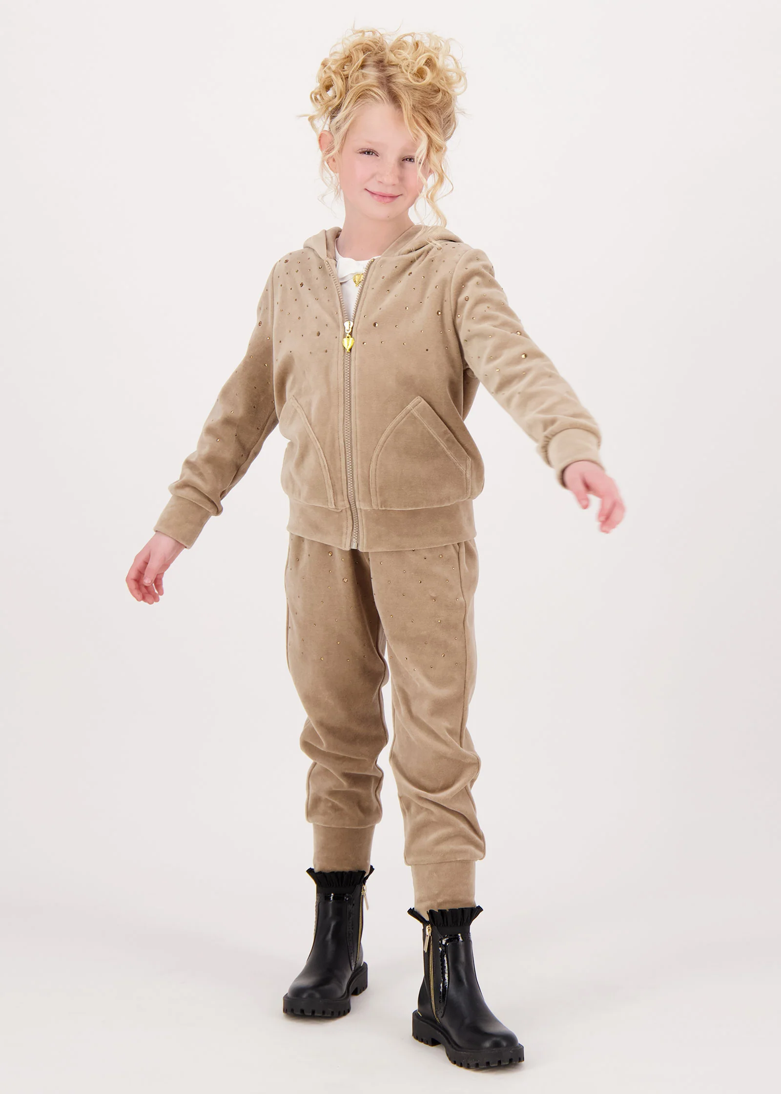 Bijou Crystal Velour Hoodie Sand - Image 4
