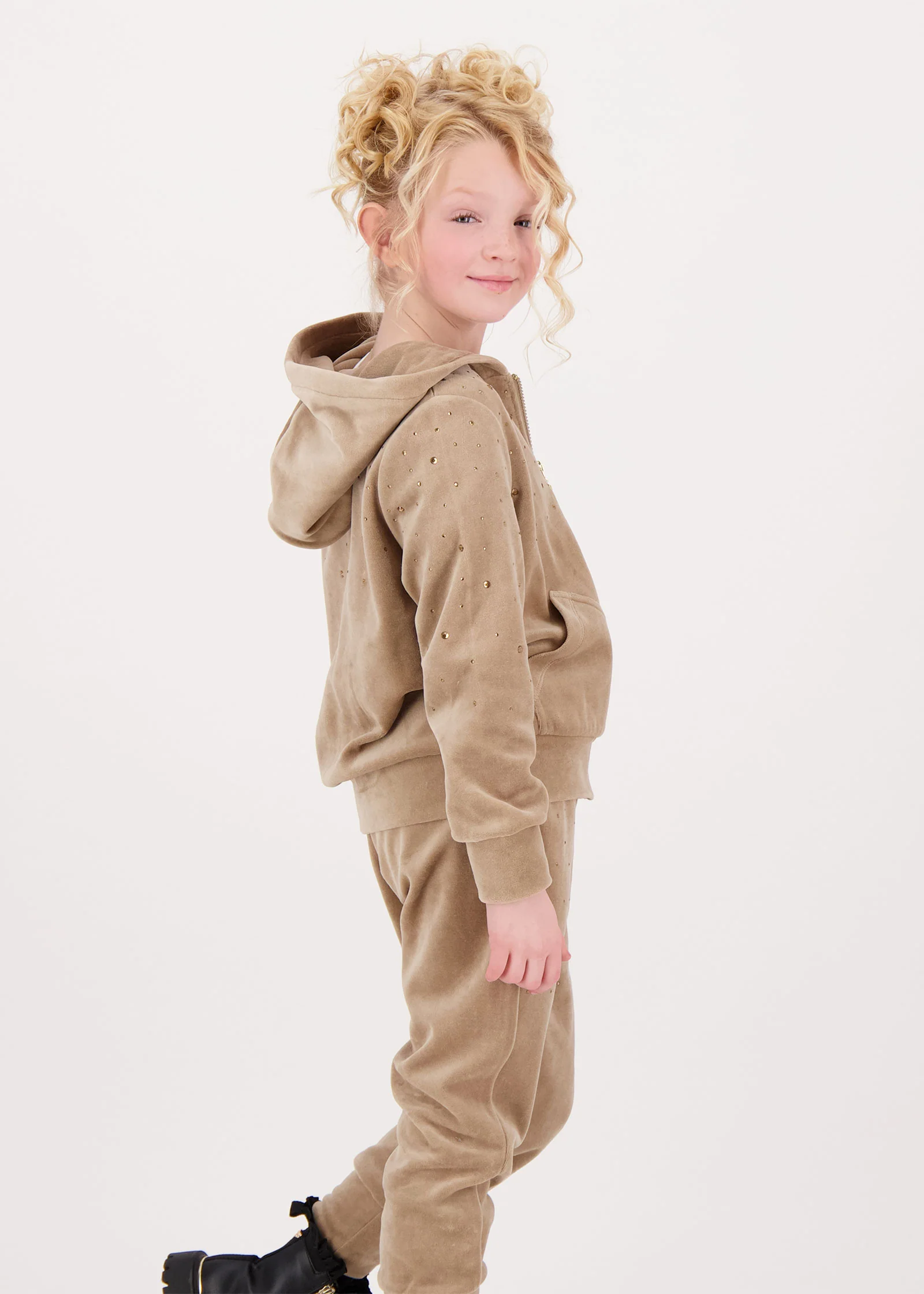 Bijou Crystal Velour Hoodie Sand - Image 5
