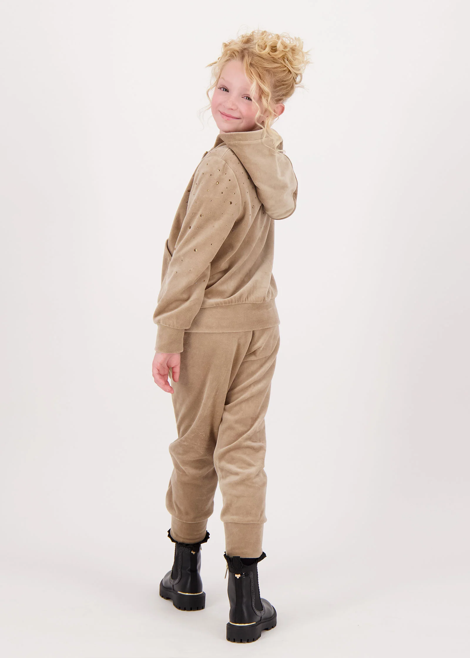 Bijou Crystal Velour Hoodie Sand - Image 6