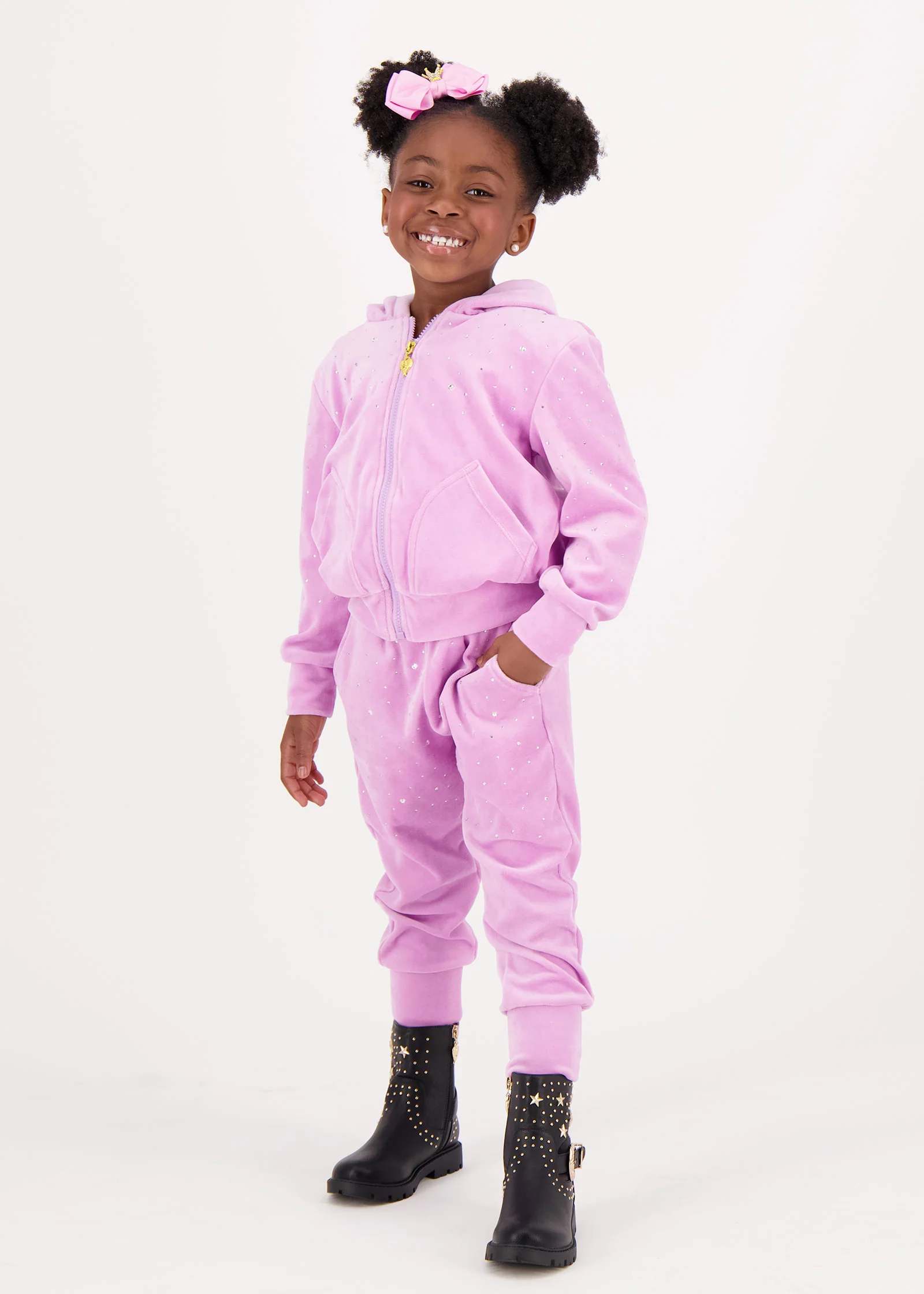 Bijou Crystal Velour Jogger Orchid Pink - Image 3