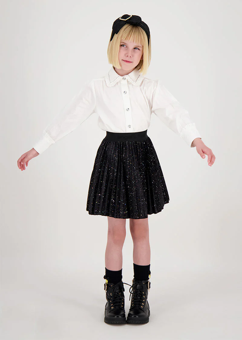 Bronte Pleated Velveteen Skirt Black - Image 2