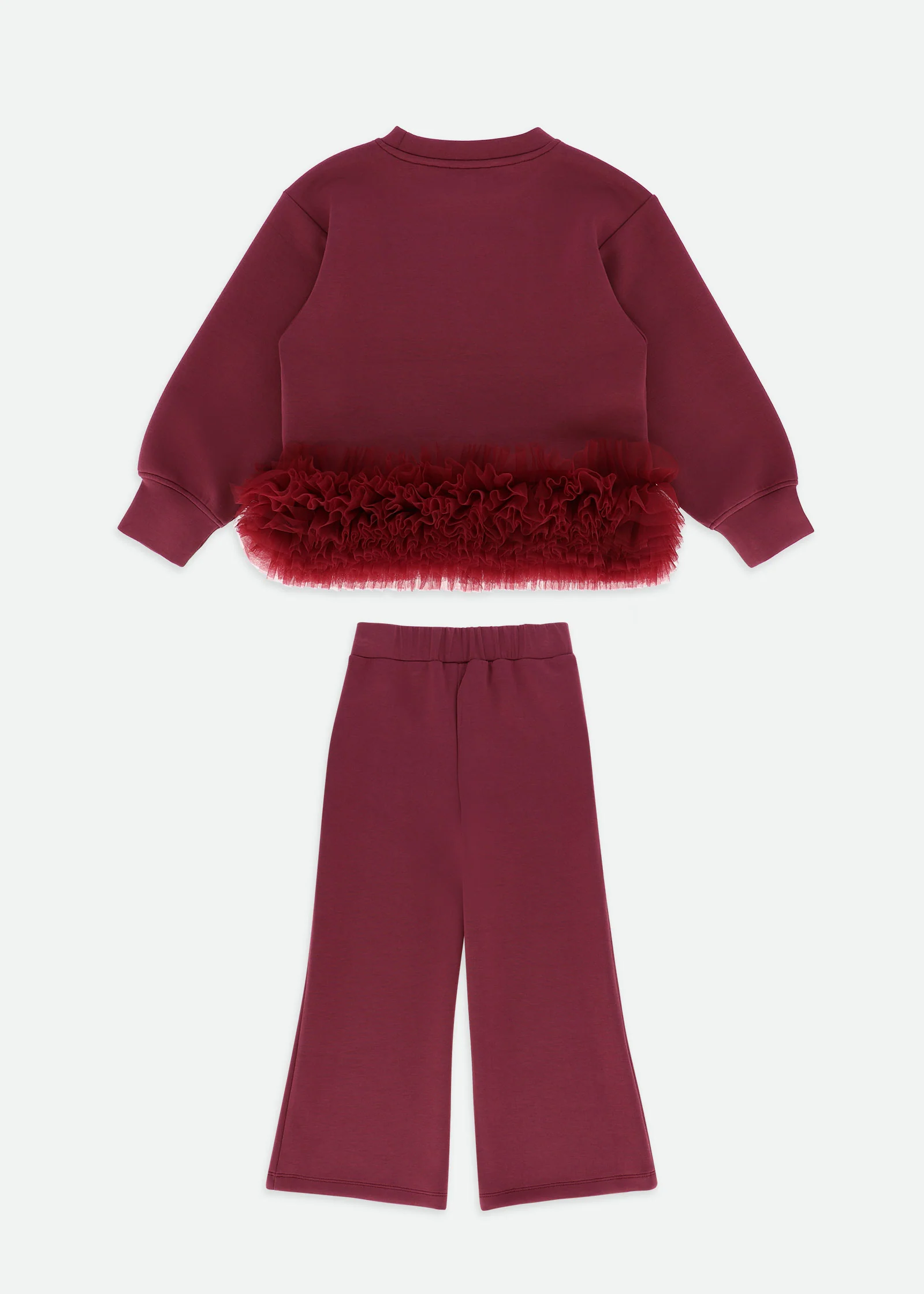 Deonne Tulle Trim Top and Jogger Set Burgundy - Image 4