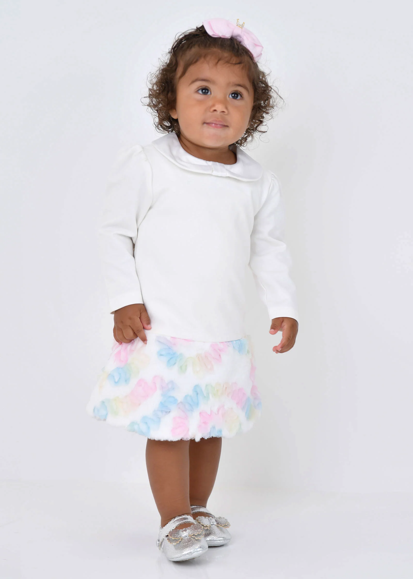 Frances Baby Pastel Fur Trim Dress Snowdrop - Image 3