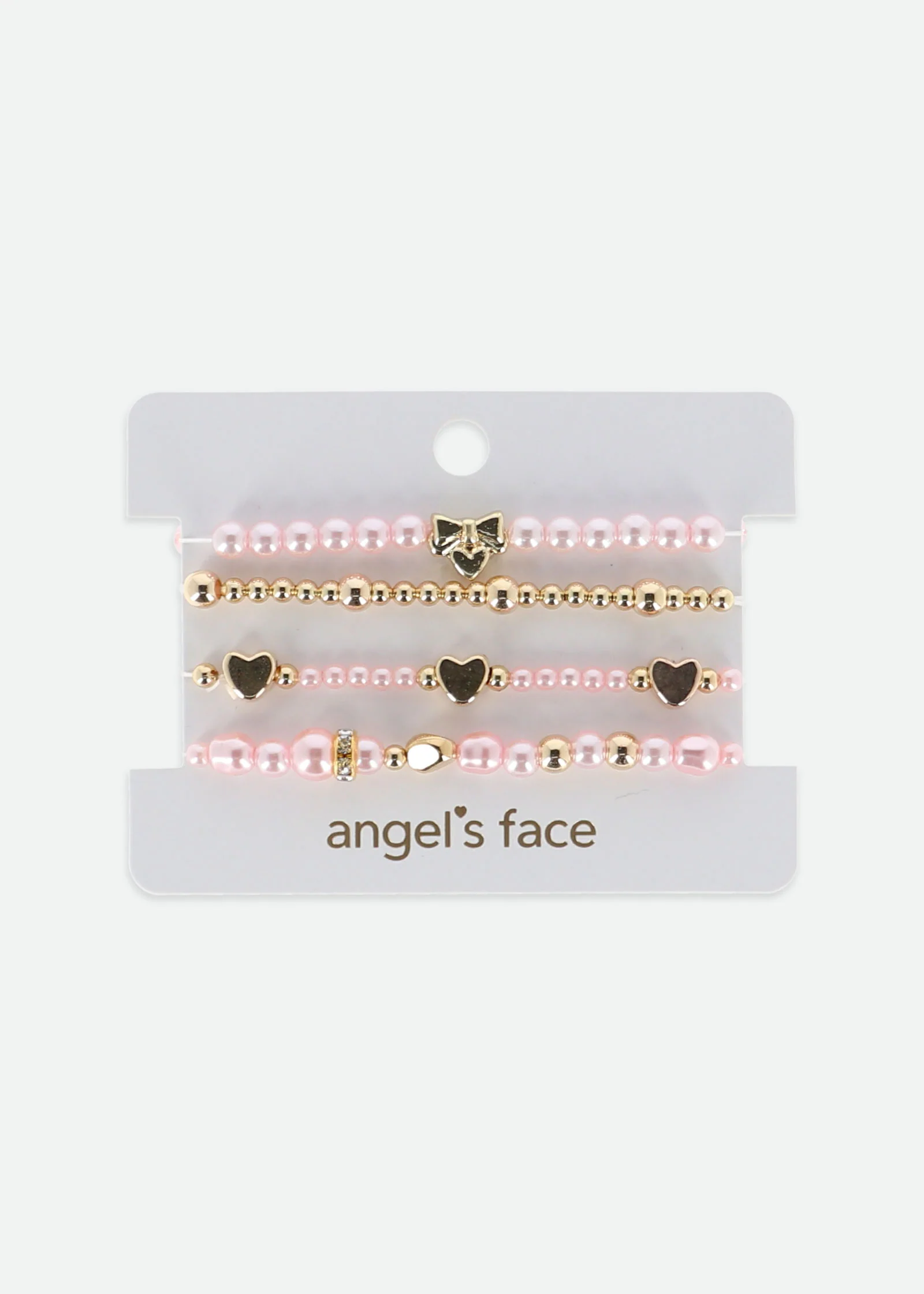 Heart and Pearl Bracelet Set Pink/Gold - Image 3