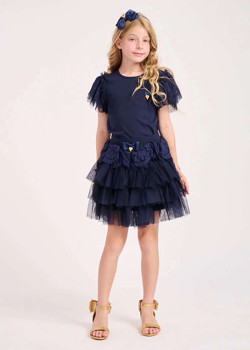 Kamma Lace Trim Skirt Navy - Image 3