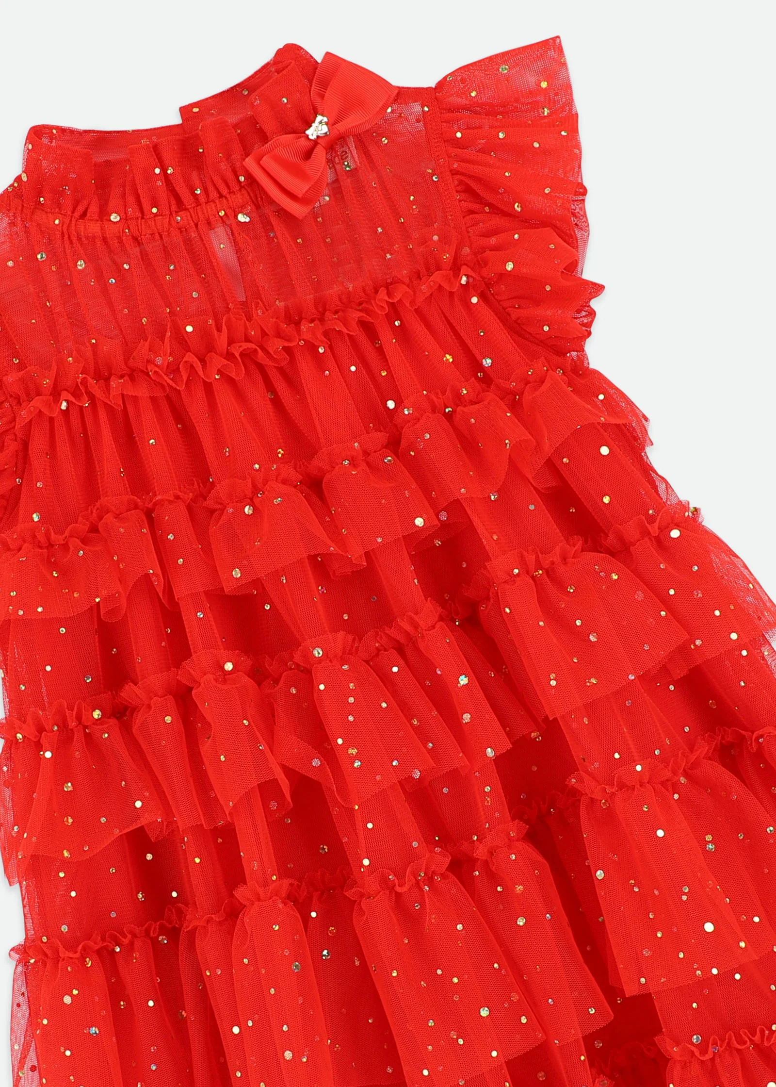 Mitzi Gold Dot Tired Dress Fiery Red - Image 3