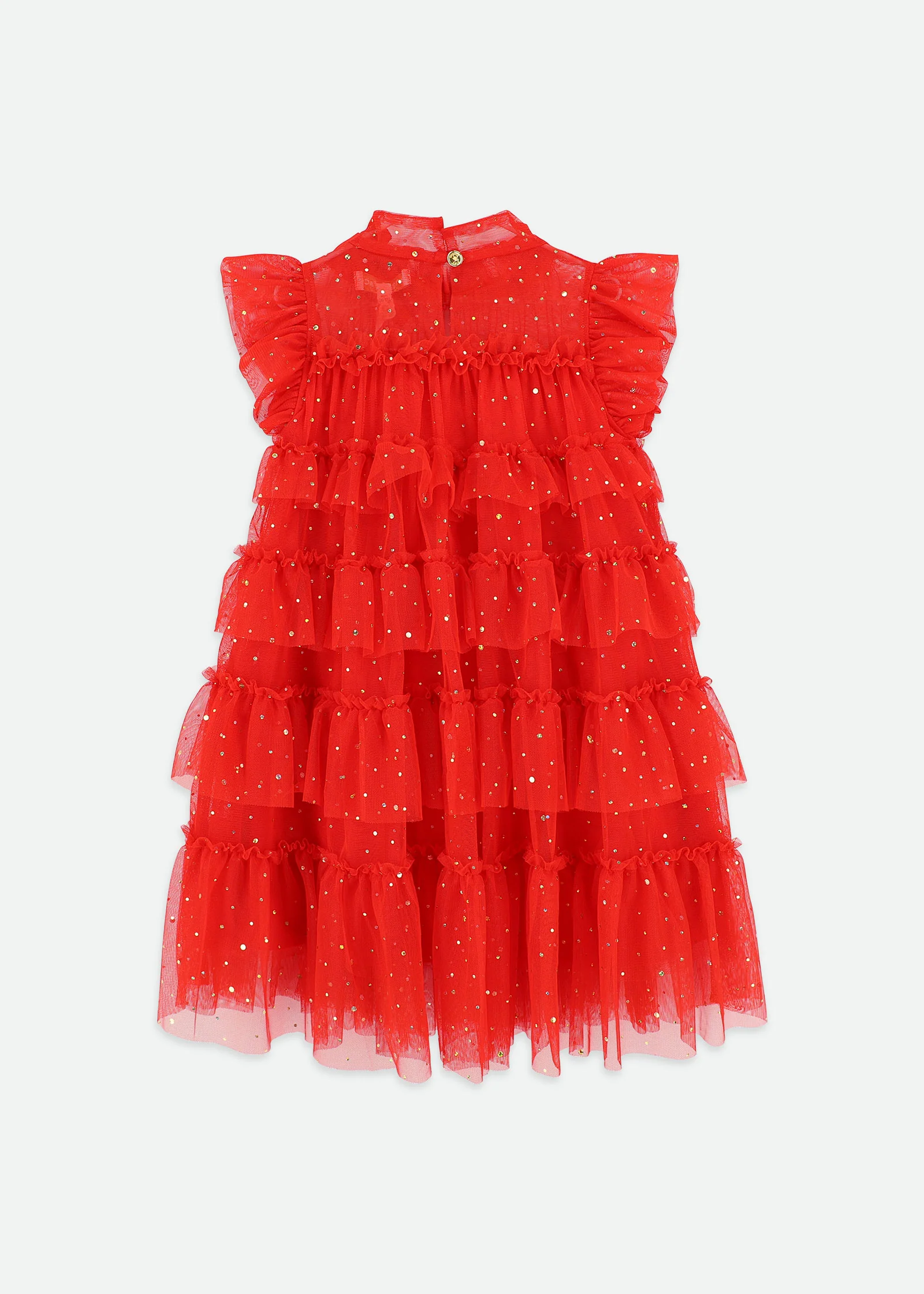 Mitzi Gold Dot Tired Dress Fiery Red - Image 4