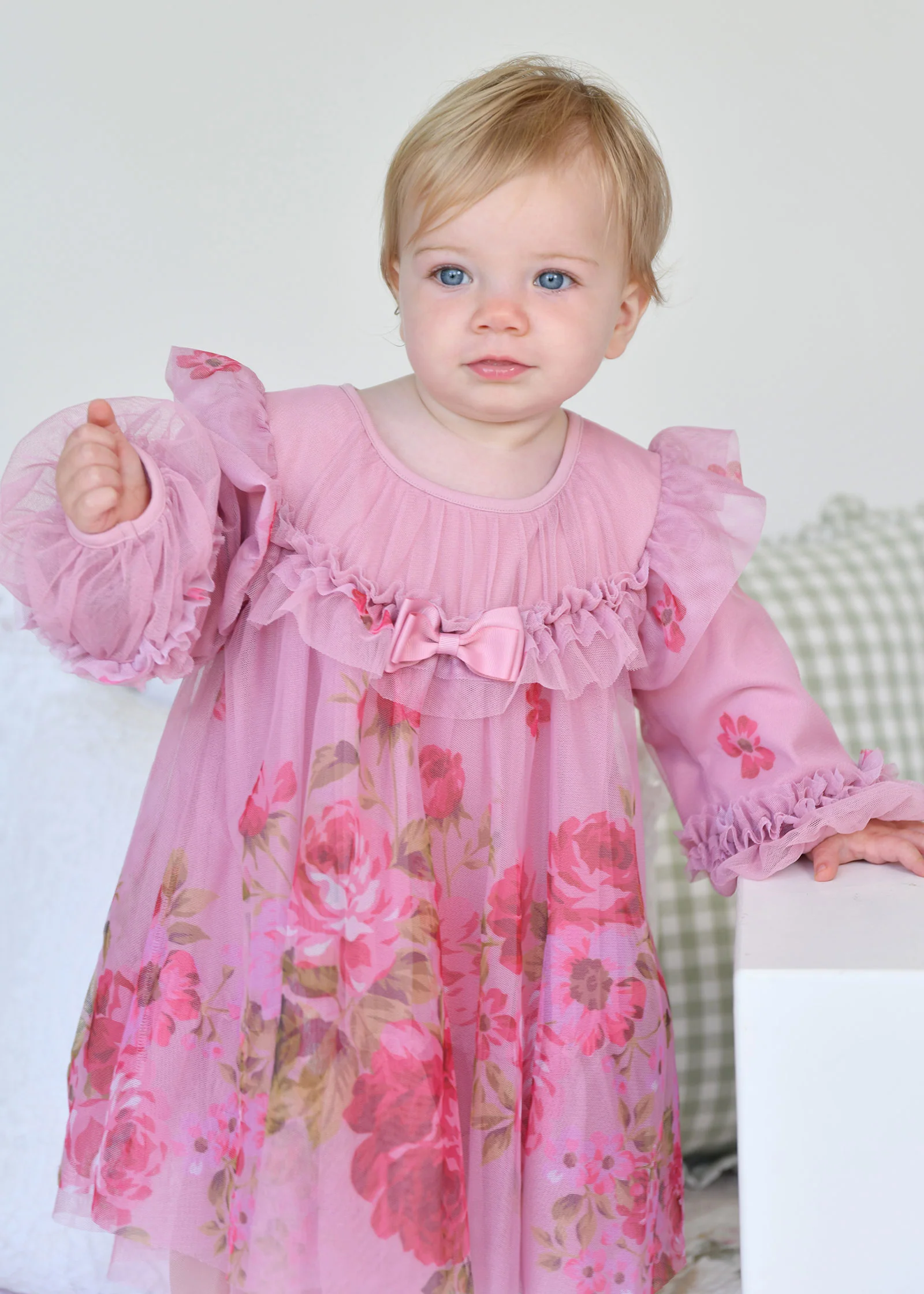 Nadiya Baby Boarder Print Dress Tea Rose - Image 3