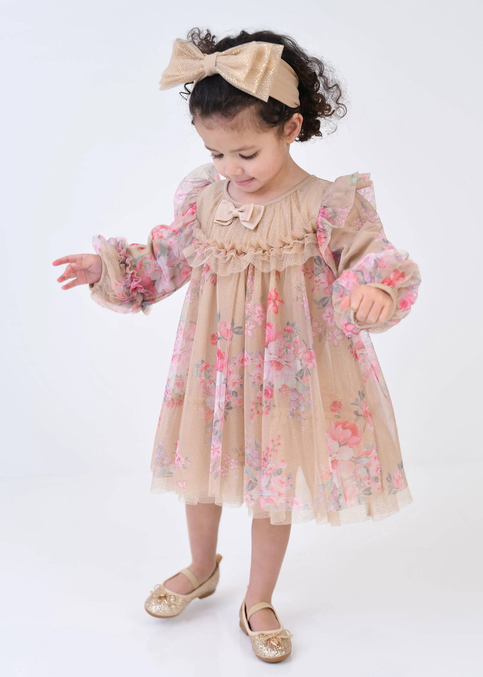 Nadiya Baby Flower Tulle Dress Sand - Image 3