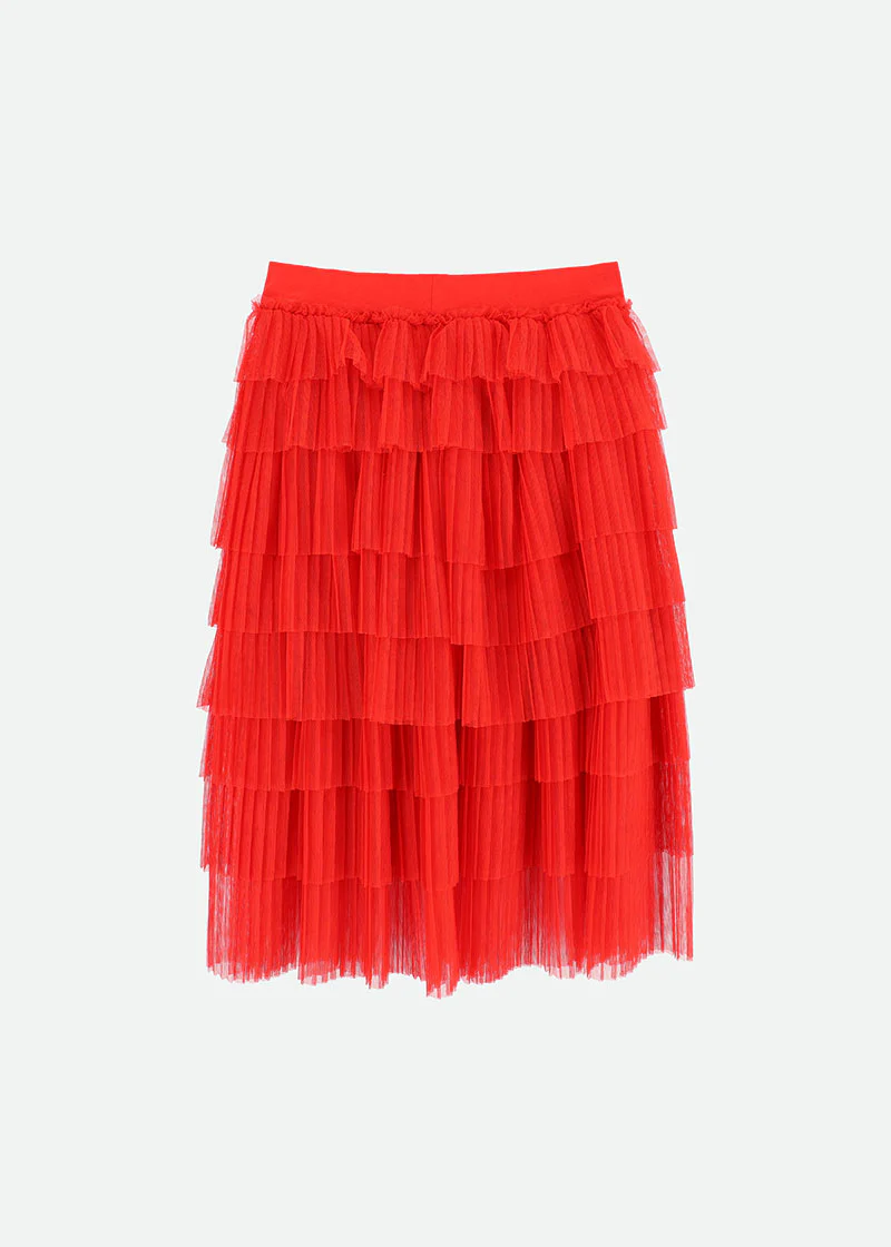 Pandora Tiered Pleat Skirt Red - Image 2
