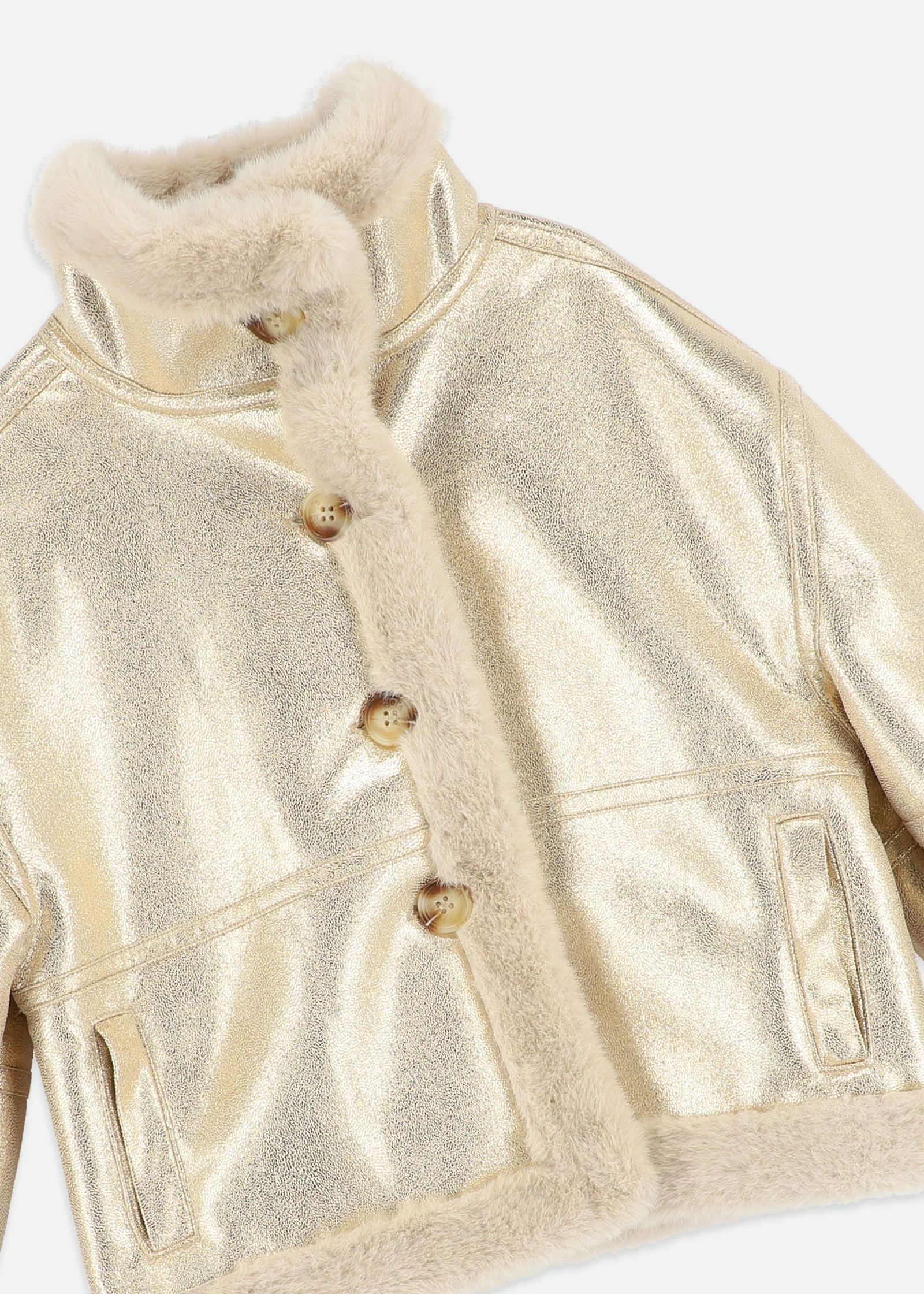 Petra Metallic Fur Jacket Gold - Image 5