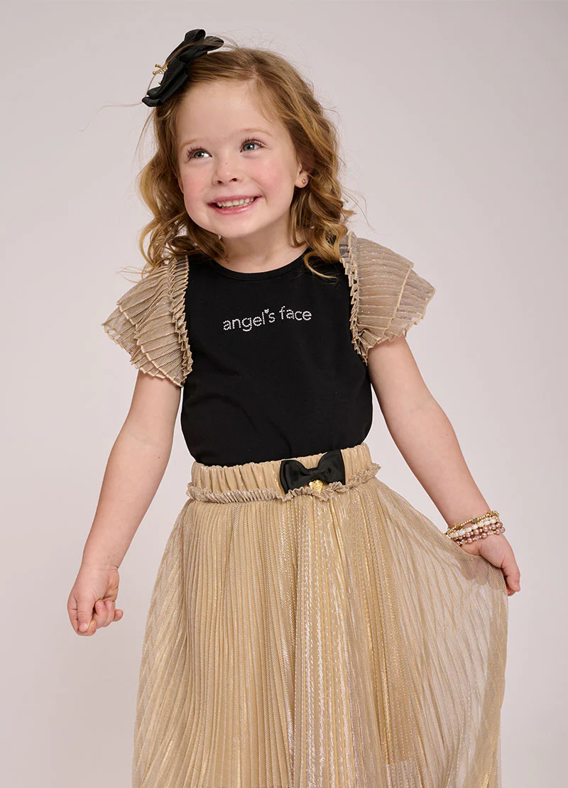 Priya Pleated Metallic Skirt Gold - Image 3